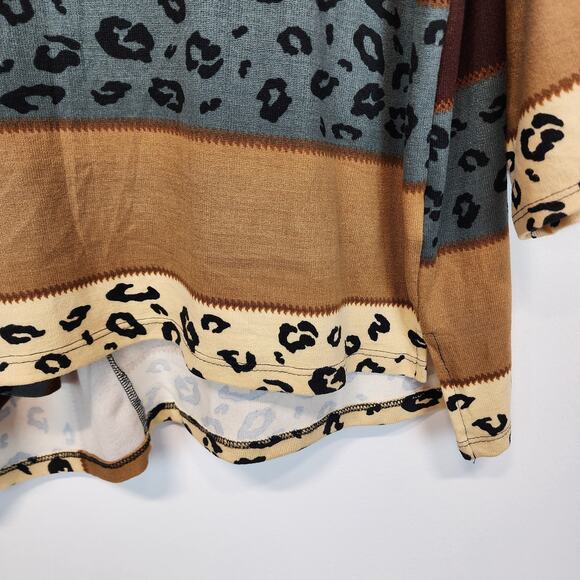 Oddy Pullover Top Size M/L Brown Leopard Colorblock Knit 3/4 Sleeve Teacher - Picture 7 of 11